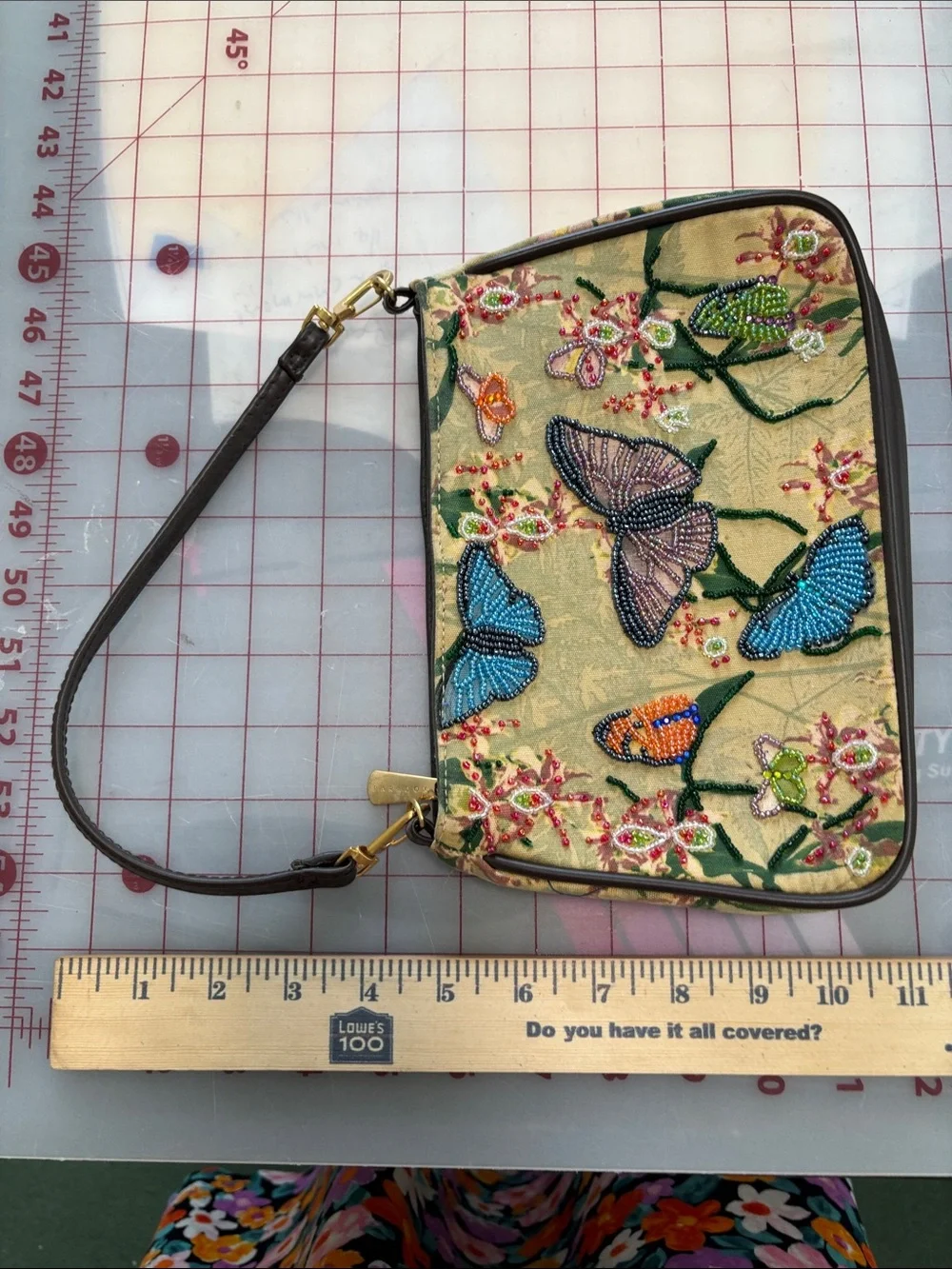 Beaded Butterfly Embroidered Wristlet Bag - Multicolor